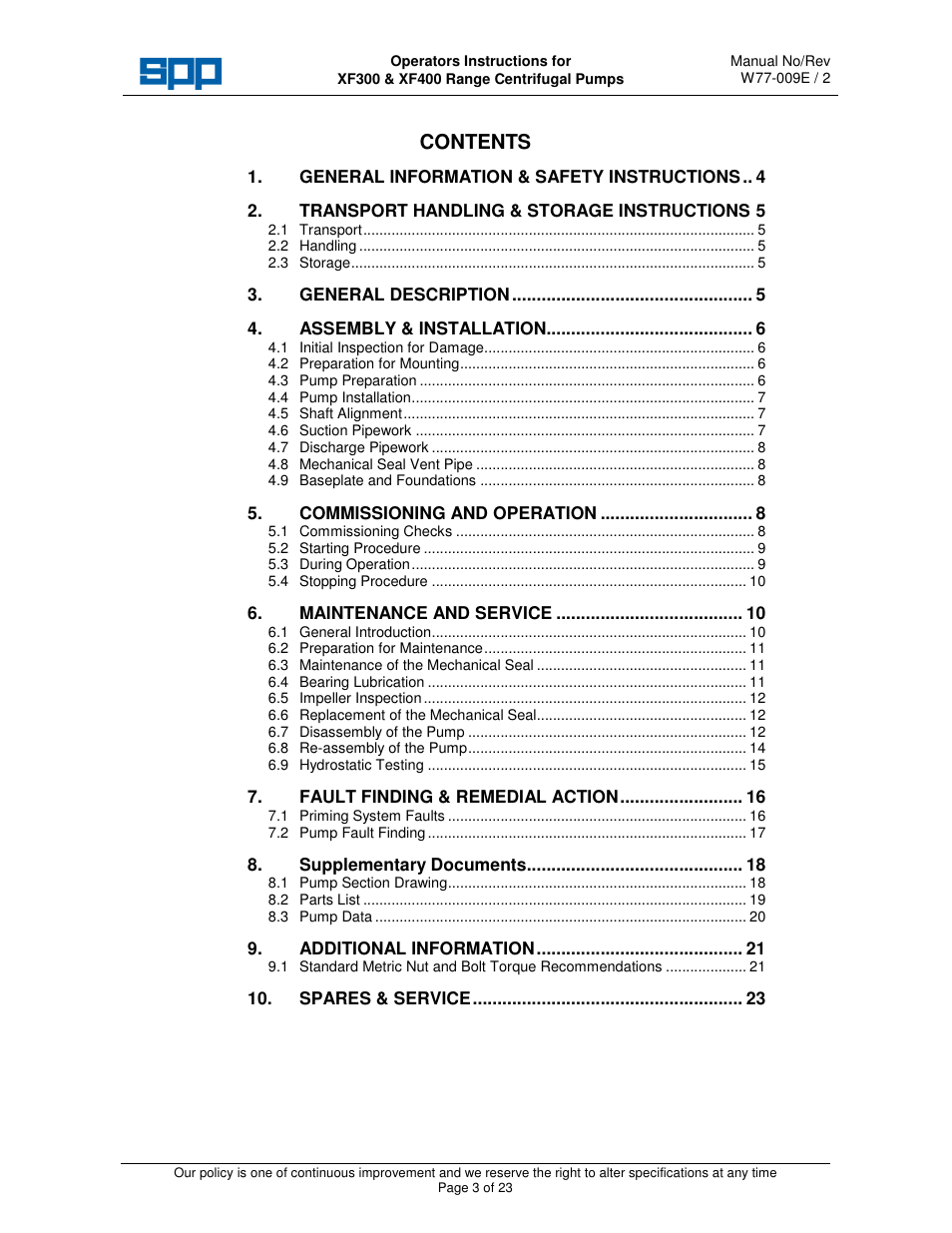 SPP Pumps Auto Prime - High Flow Range XF300 & 400 User Manual | Page 3 / 23