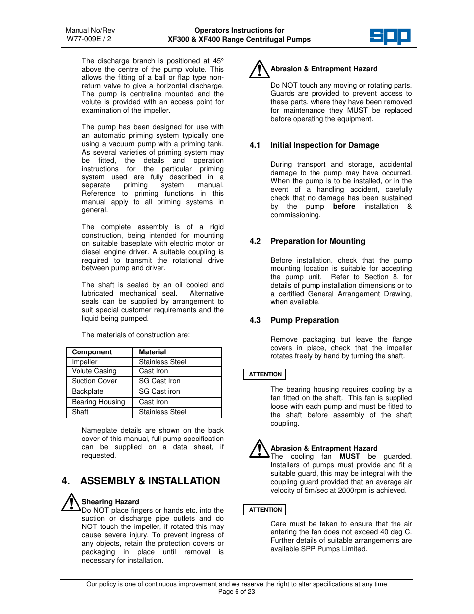 Assembly & installation | SPP Pumps Auto Prime - High Flow Range XF300 & 400 User Manual | Page 6 / 23