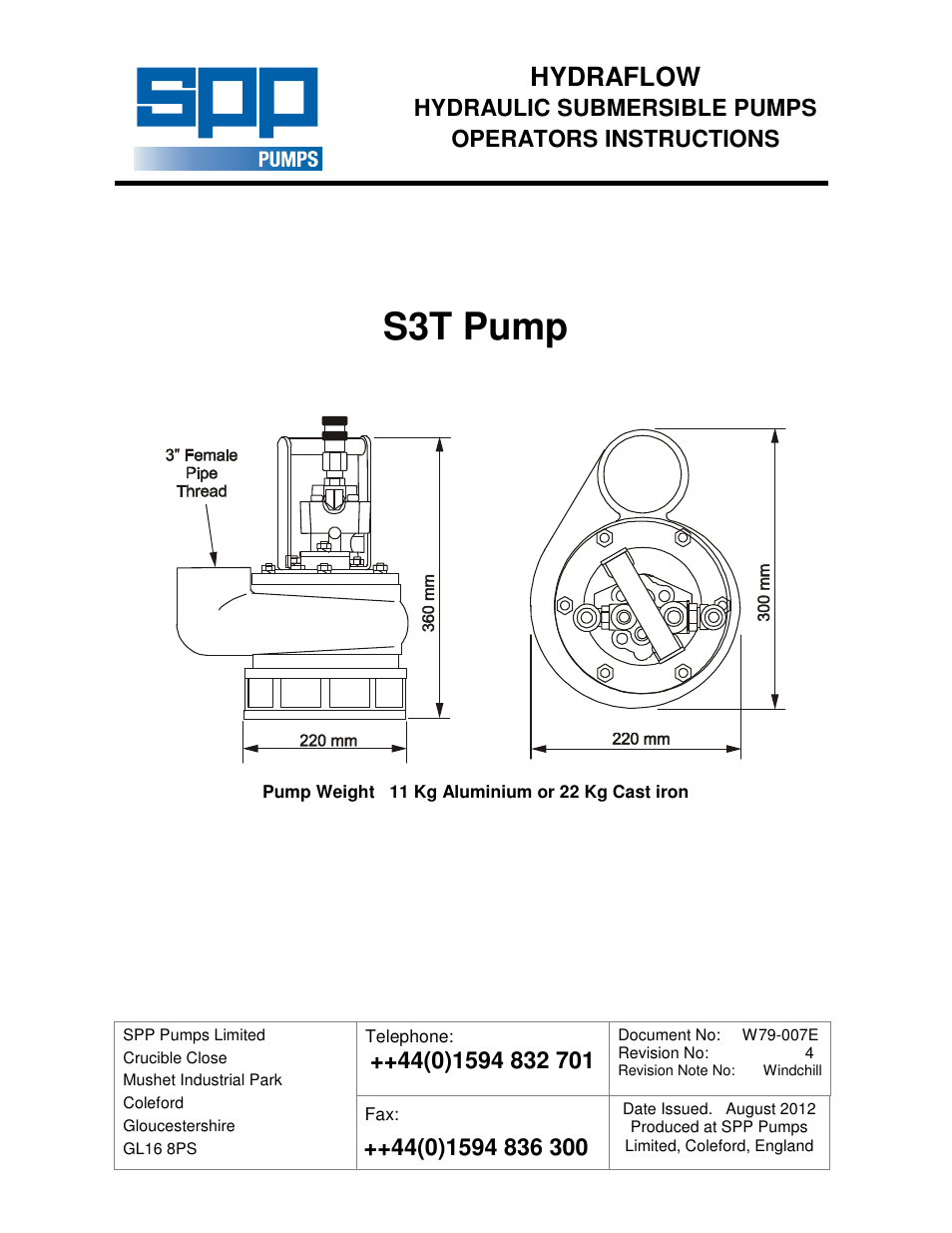 SPP Pumps Auto Prime Hydraulic Submersibles - S3T User Manual | 12 pages