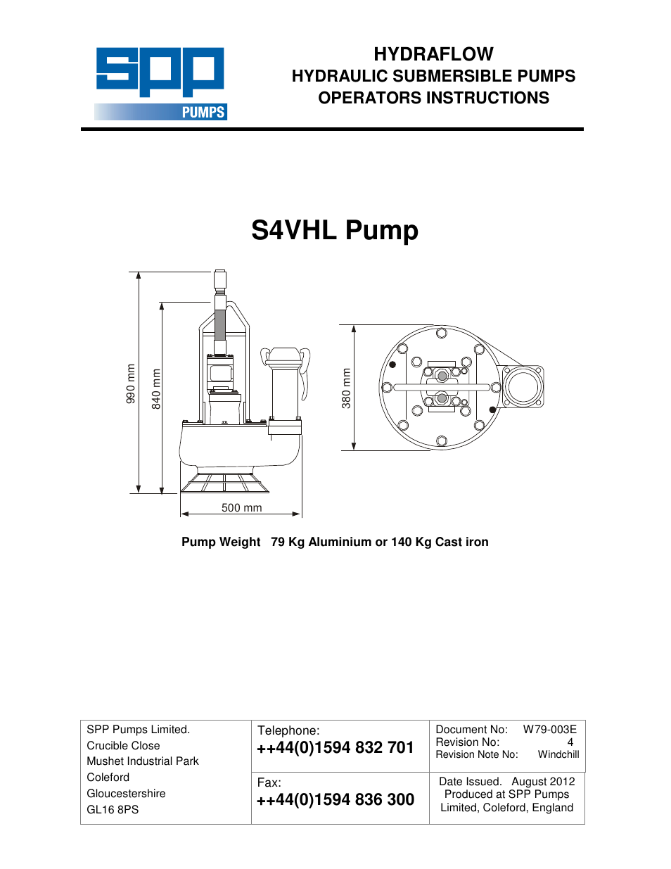 SPP Pumps Auto Prime Hydraulic Submersibles - S4VHL User Manual | 12 pages