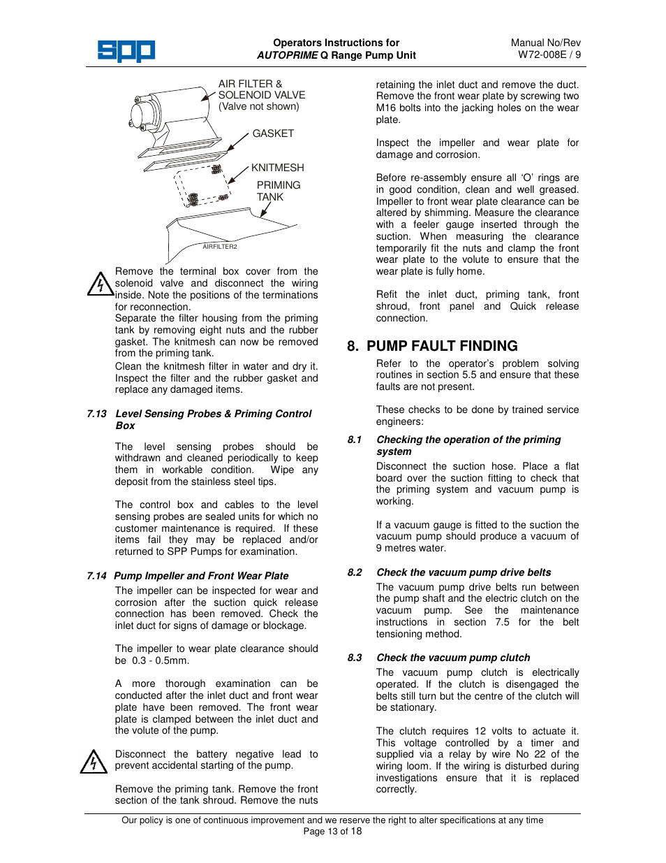 Pump fault finding | SPP Pumps Auto Prime Q Series - QI200 User Manual | Page 13 / 18