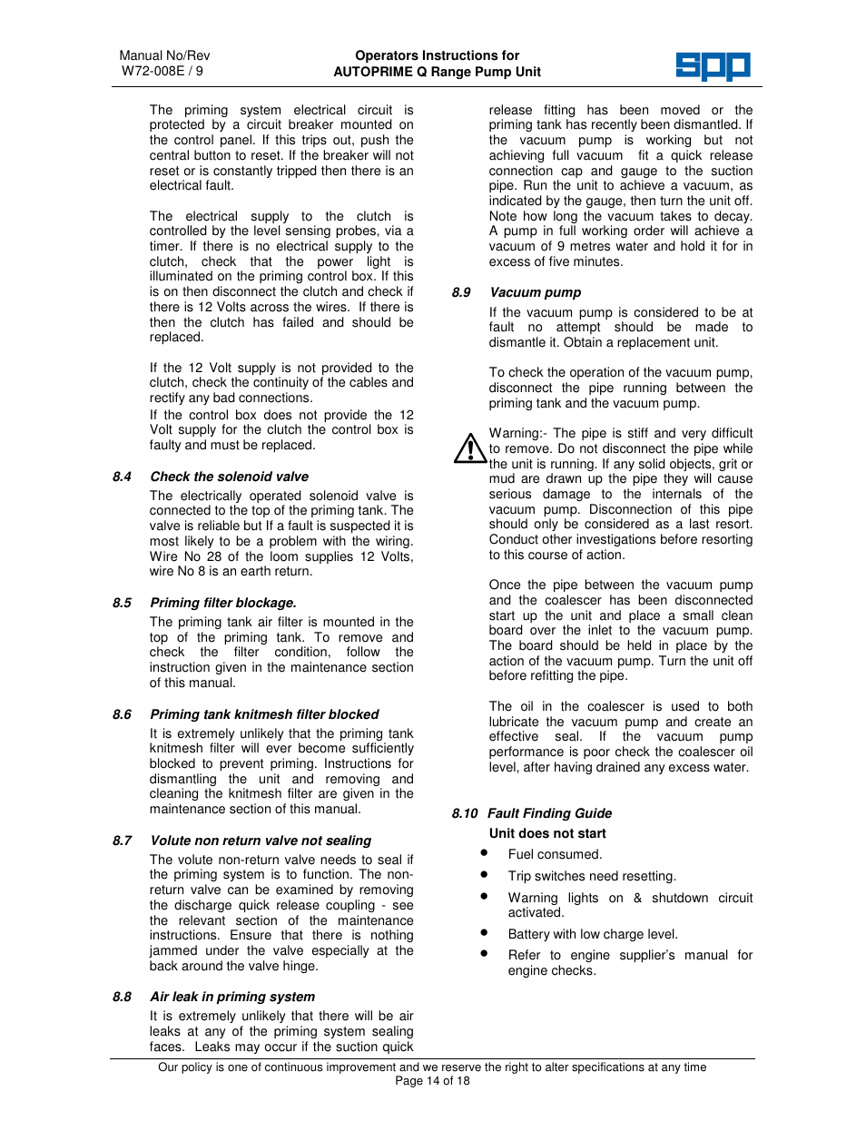 SPP Pumps Auto Prime Q Series - QI200 User Manual | Page 14 / 18