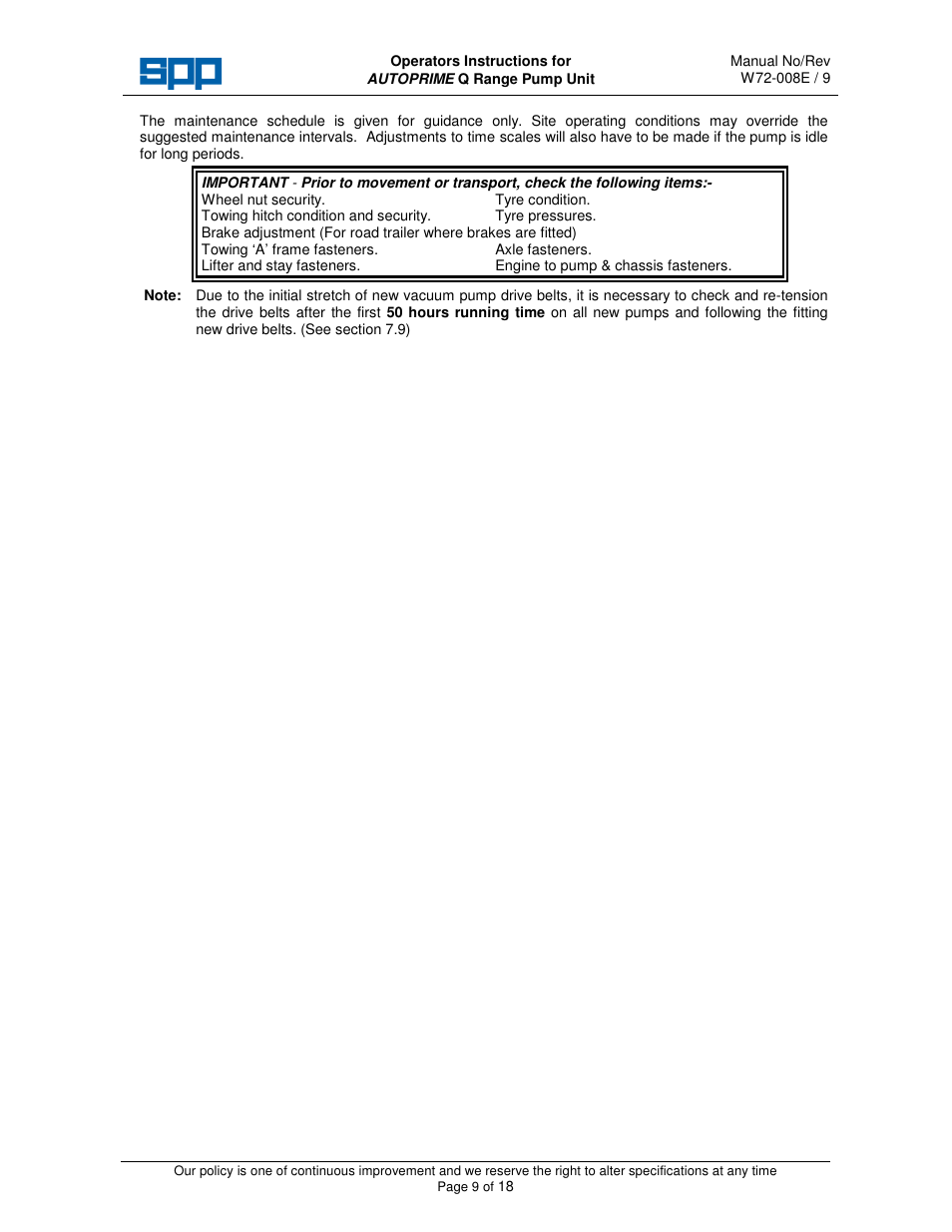 SPP Pumps Auto Prime Q Series - QI200 User Manual | Page 9 / 18