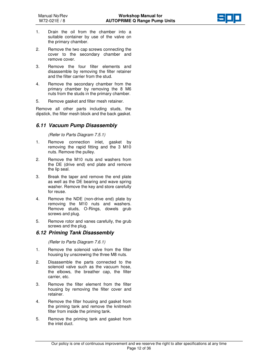 SPP Pumps Auto Prime Q Series - Workshop Manual User Manual | Page 12 / 36