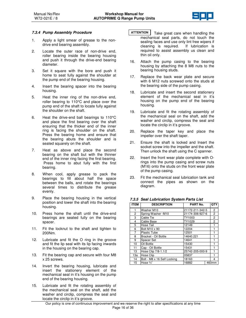 SPP Pumps Auto Prime Q Series - Workshop Manual User Manual | Page 16 / 36