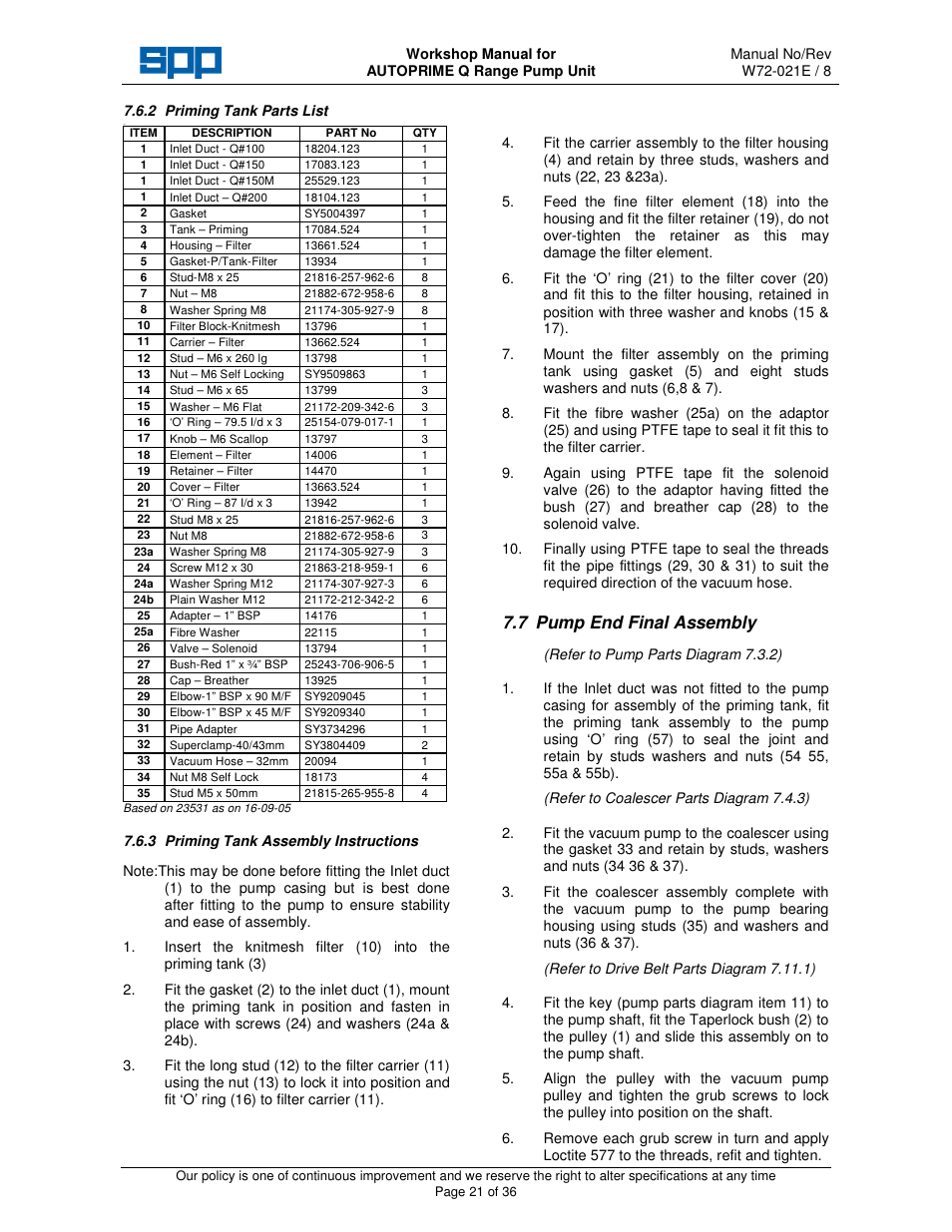 7 pump end final assembly | SPP Pumps Auto Prime Q Series - Workshop Manual User Manual | Page 21 / 36