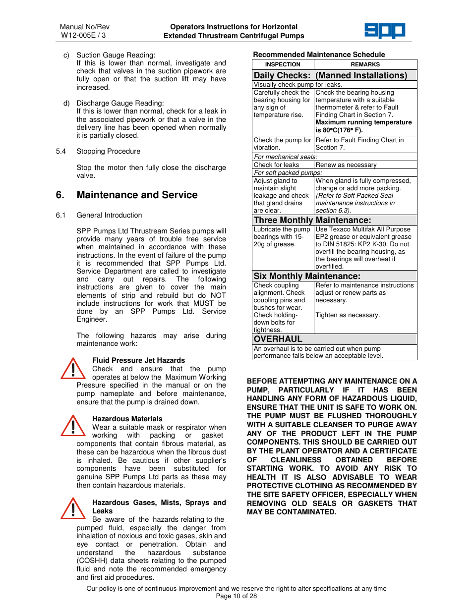 Maintenance and service | SPP Pumps Thrustream - Extended User Manual | Page 12 / 30