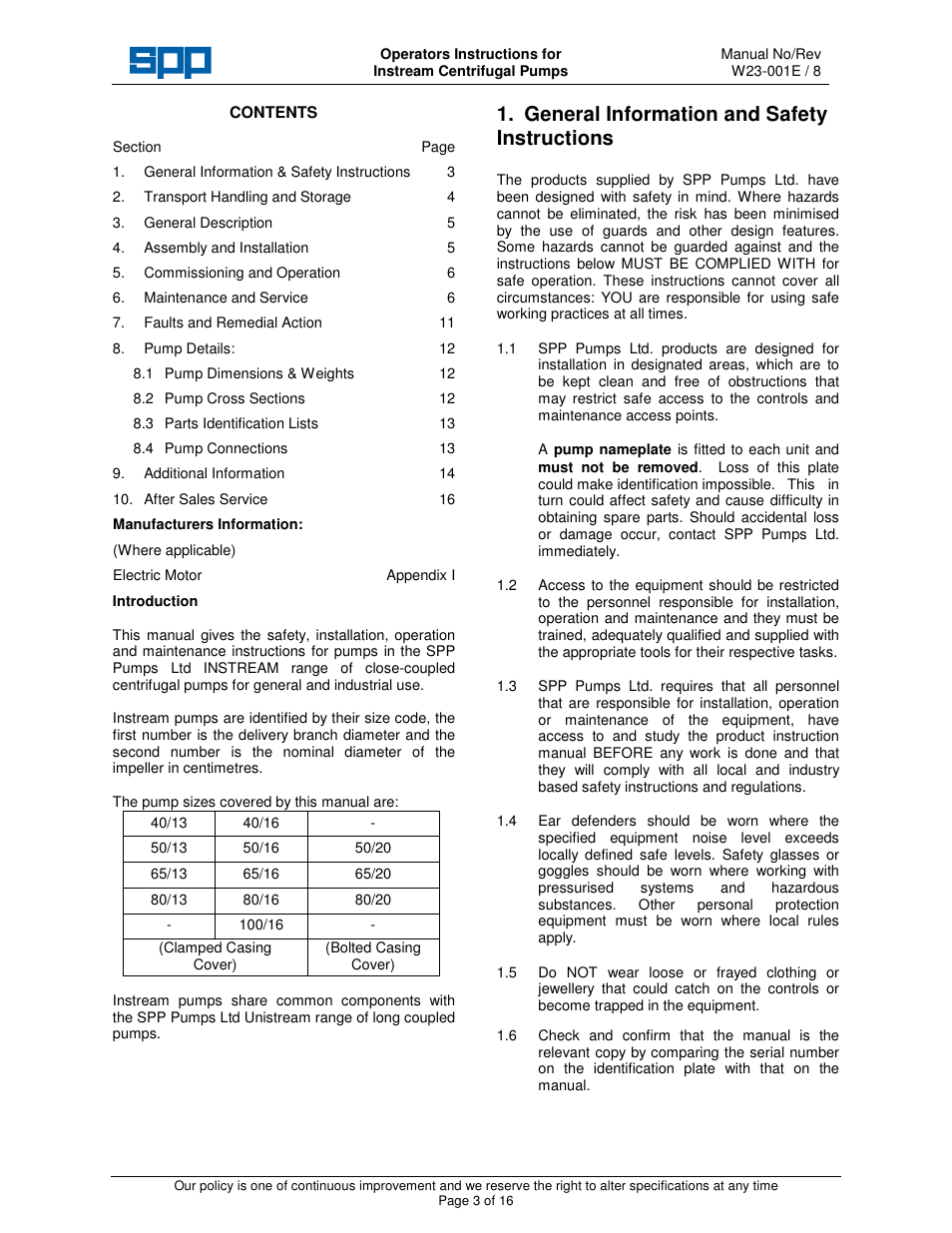 General information and safety instructions | SPP Pumps Instream User Manual | Page 3 / 16