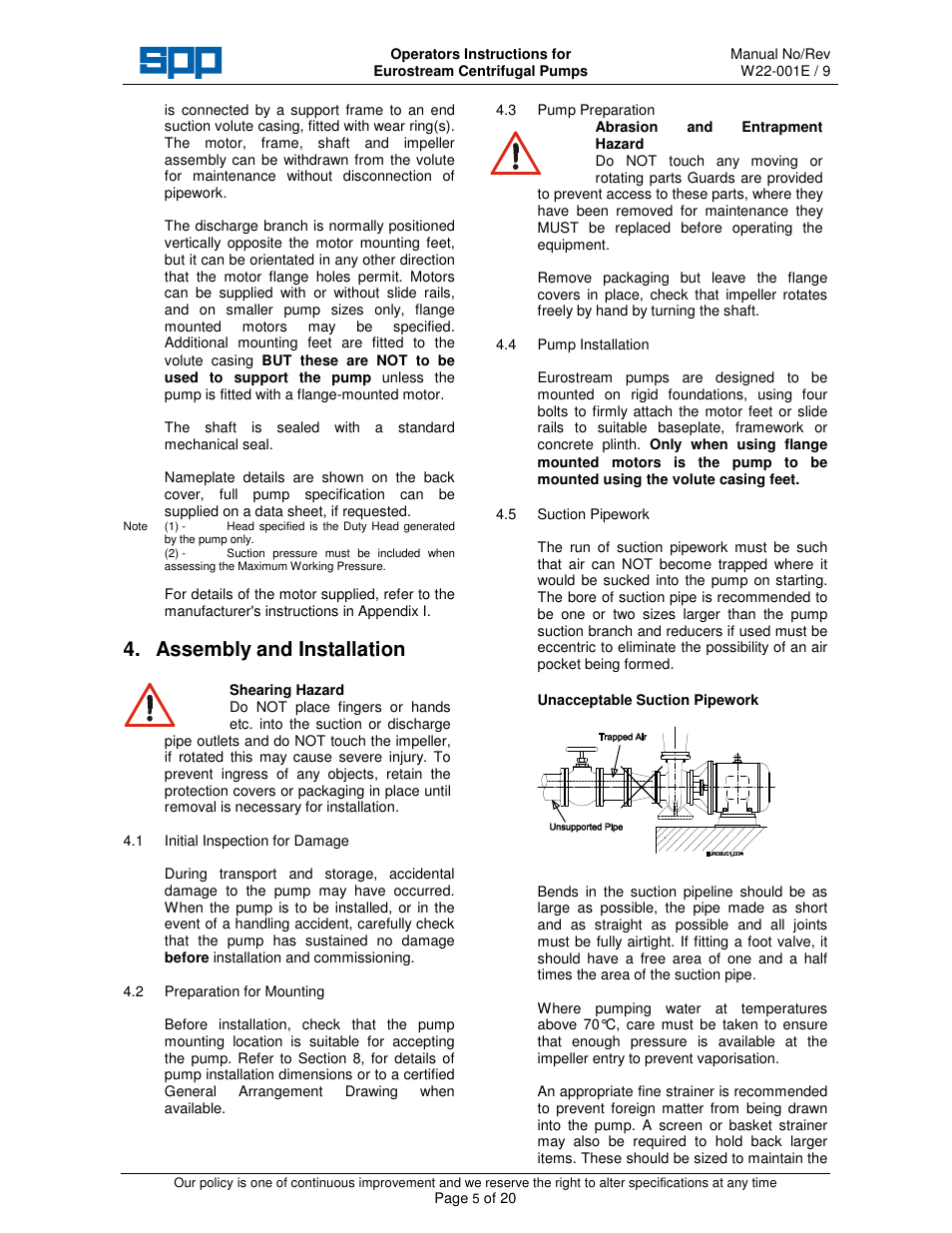 Assembly and installation | SPP Pumps Eurostream User Manual | Page 5 / 20