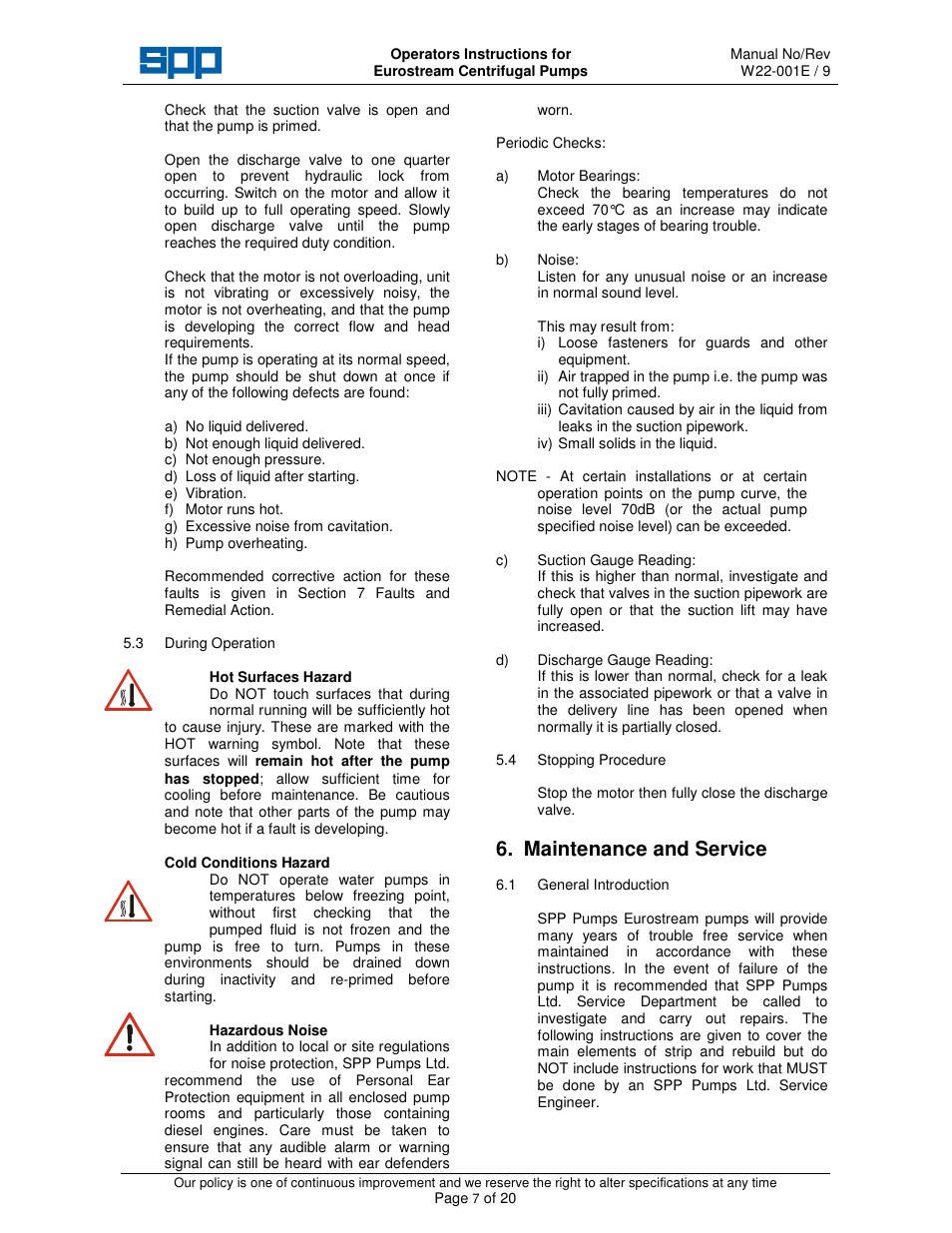 Maintenance and service | SPP Pumps Eurostream User Manual | Page 7 / 20