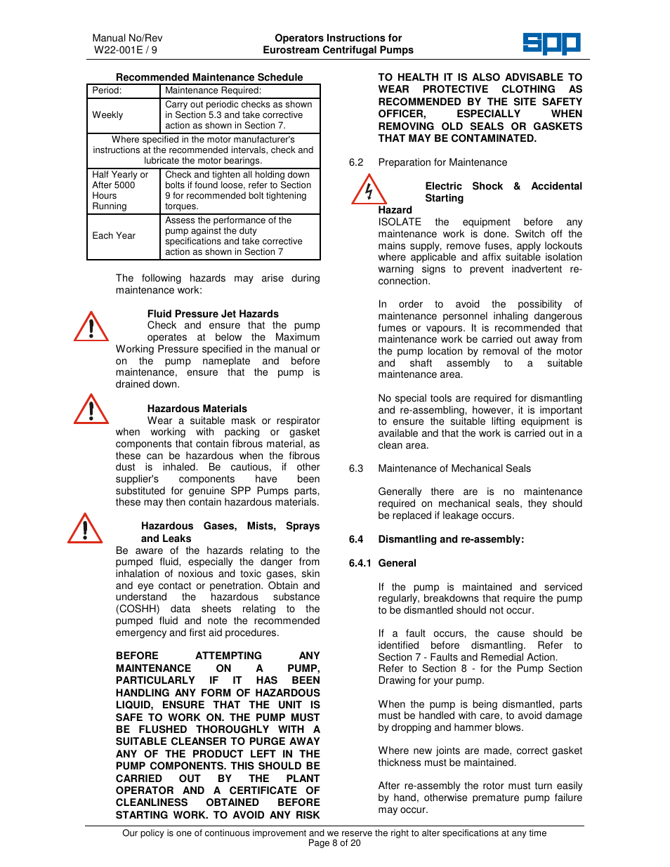 SPP Pumps Eurostream User Manual | Page 8 / 20