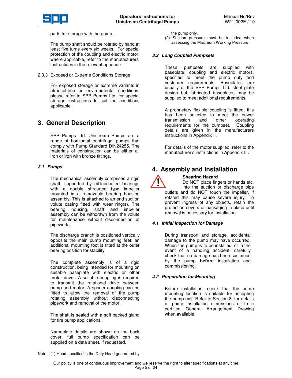 General description, Assembly and installation | SPP Pumps Unistream User Manual | Page 5 / 24