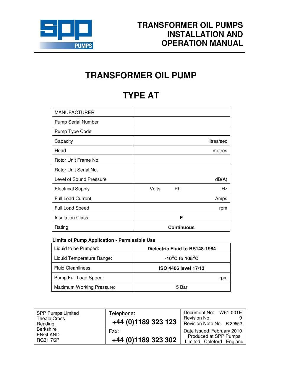 SPP Pumps Transformer Oil Pumps User Manual | 16 pages