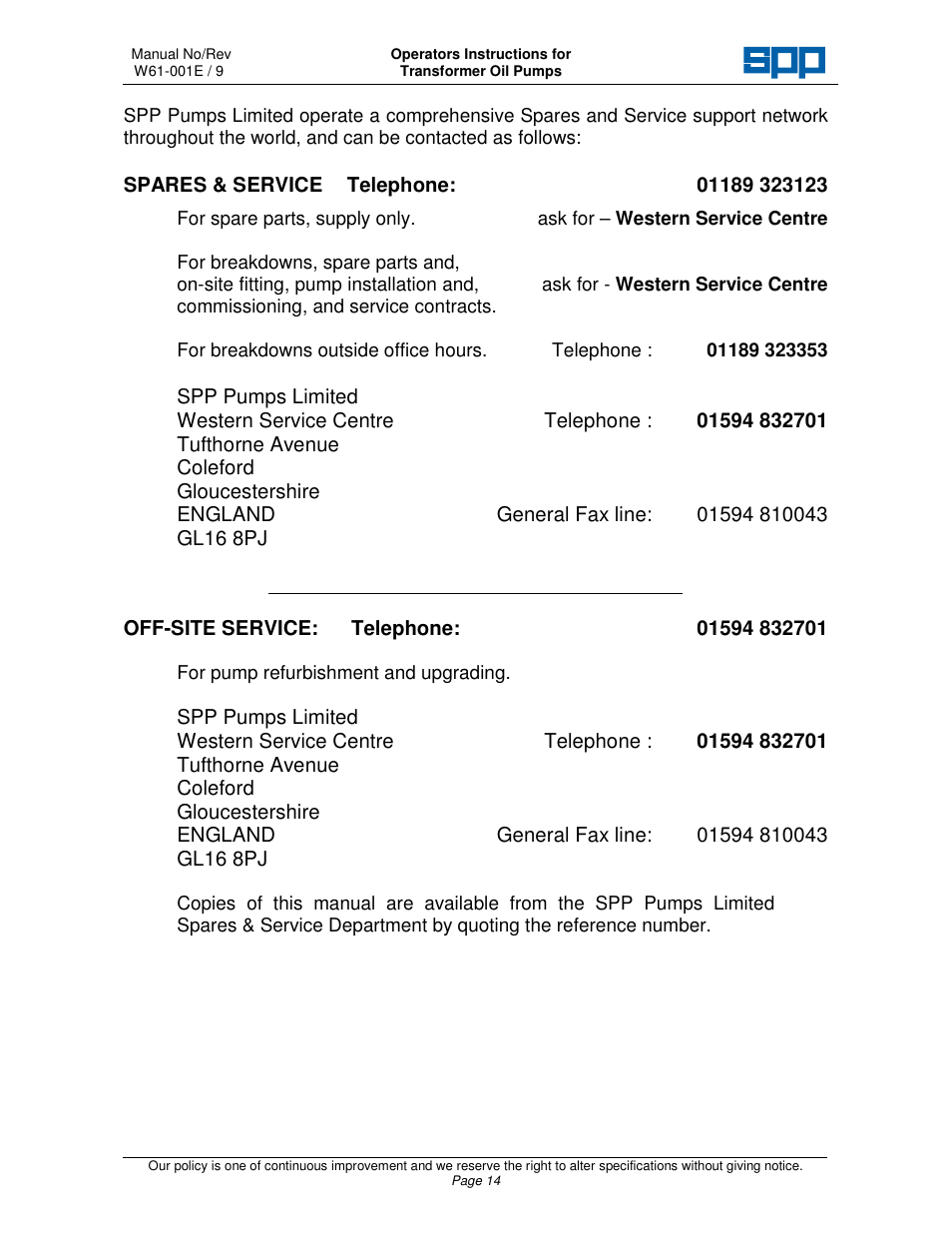 SPP Pumps Transformer Oil Pumps User Manual | Page 16 / 16