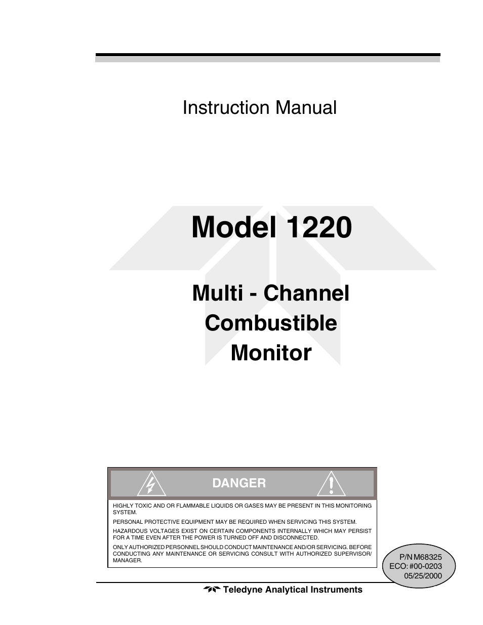 Teledyne 1220 - Multipoint flammable gas and vapor detection system User Manual | 50 pages
