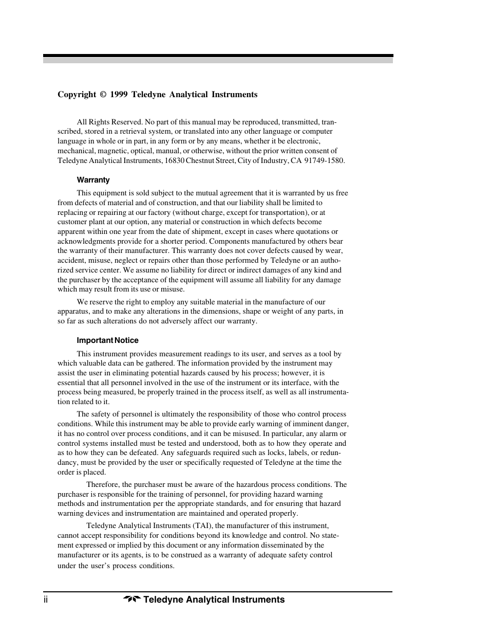 Teledyne 1220 - Multipoint flammable gas and vapor detection system User Manual | Page 2 / 50