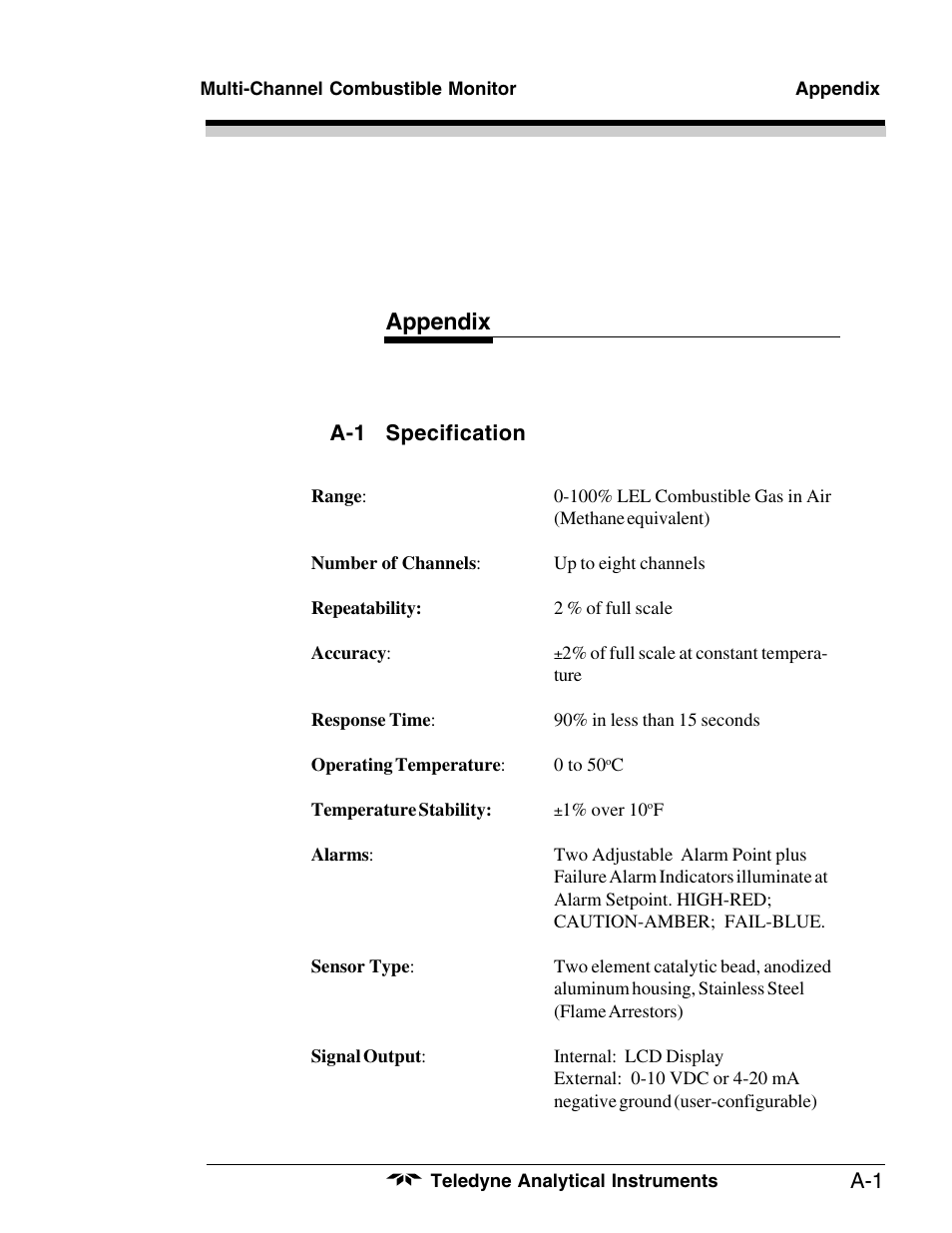Appendix | Teledyne 1220 - Multipoint flammable gas and vapor detection system User Manual | Page 47 / 50