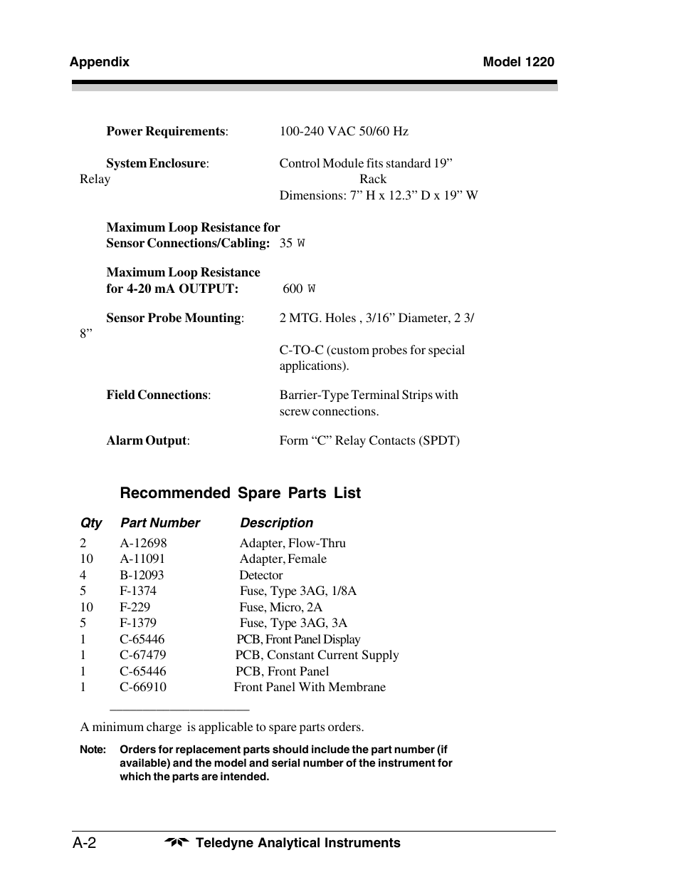 Teledyne 1220 - Multipoint flammable gas and vapor detection system User Manual | Page 48 / 50