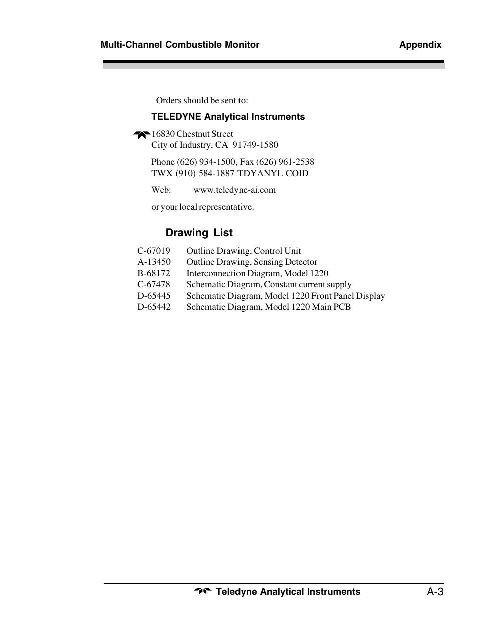 Teledyne 1220 - Multipoint flammable gas and vapor detection system User Manual | Page 49 / 50
