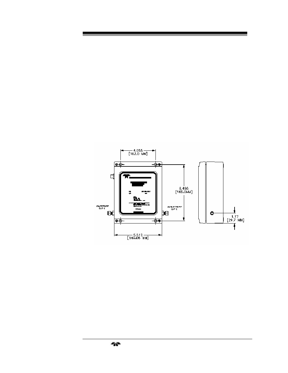 2 mounting the transmitter, 3 mounting the interface unit, 2 mounting the transmitter 13 | 3 mounting the interface unit 13, Figure 3-1: mounting dimensions for sensor unit | Teledyne 2000XTC - Thermal conductivity analyzer User Manual | Page 23 / 40