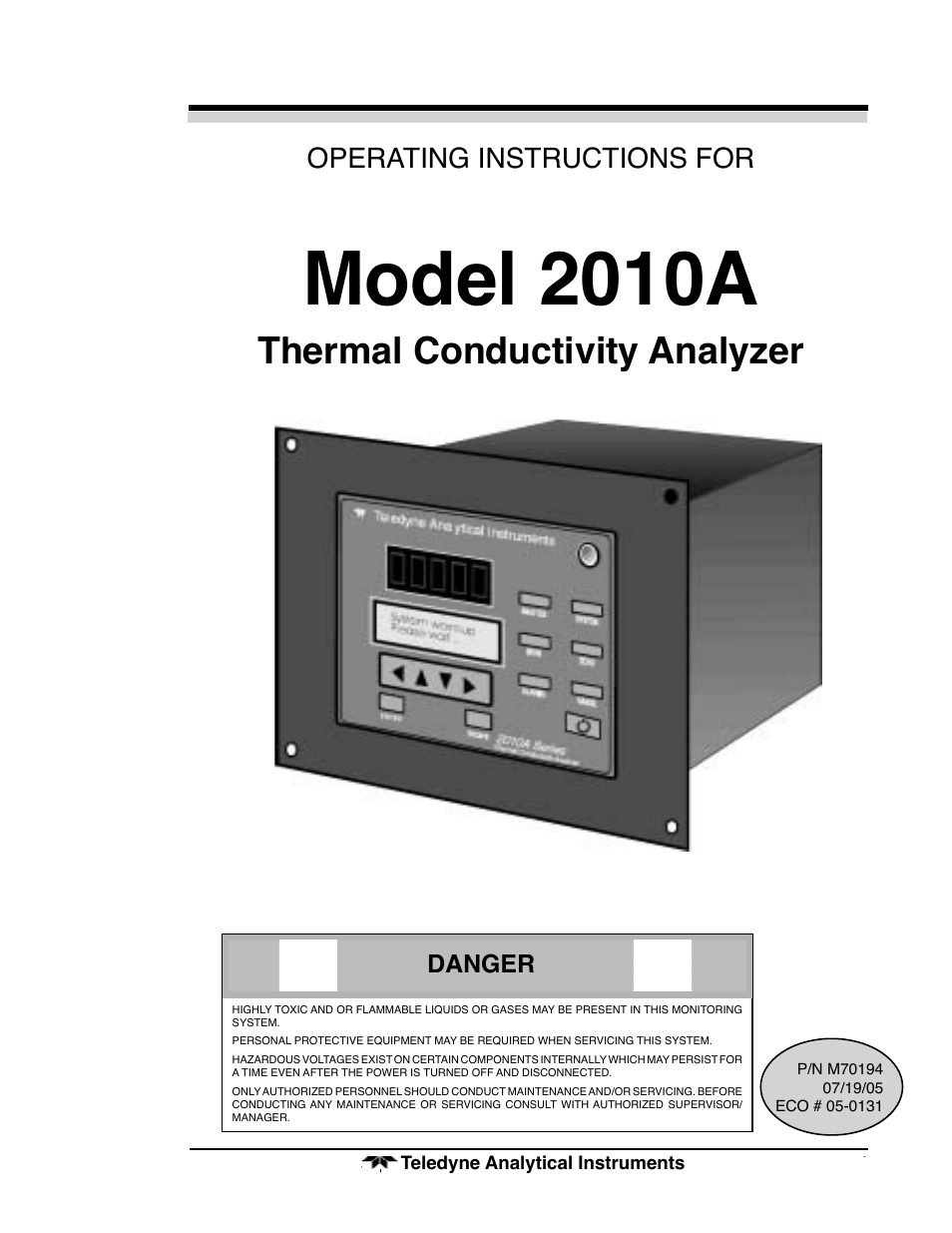 Teledyne 2010A - Split architecture thermal conductivity analyzer User Manual | 110 pages