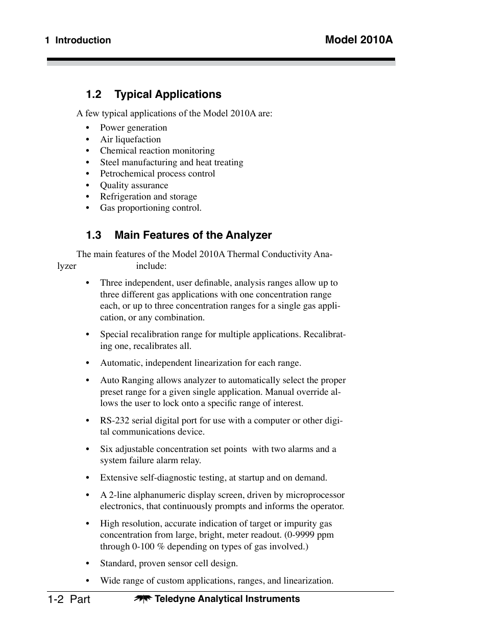 Teledyne 2010A - Split architecture thermal conductivity analyzer User Manual | Page 10 / 110