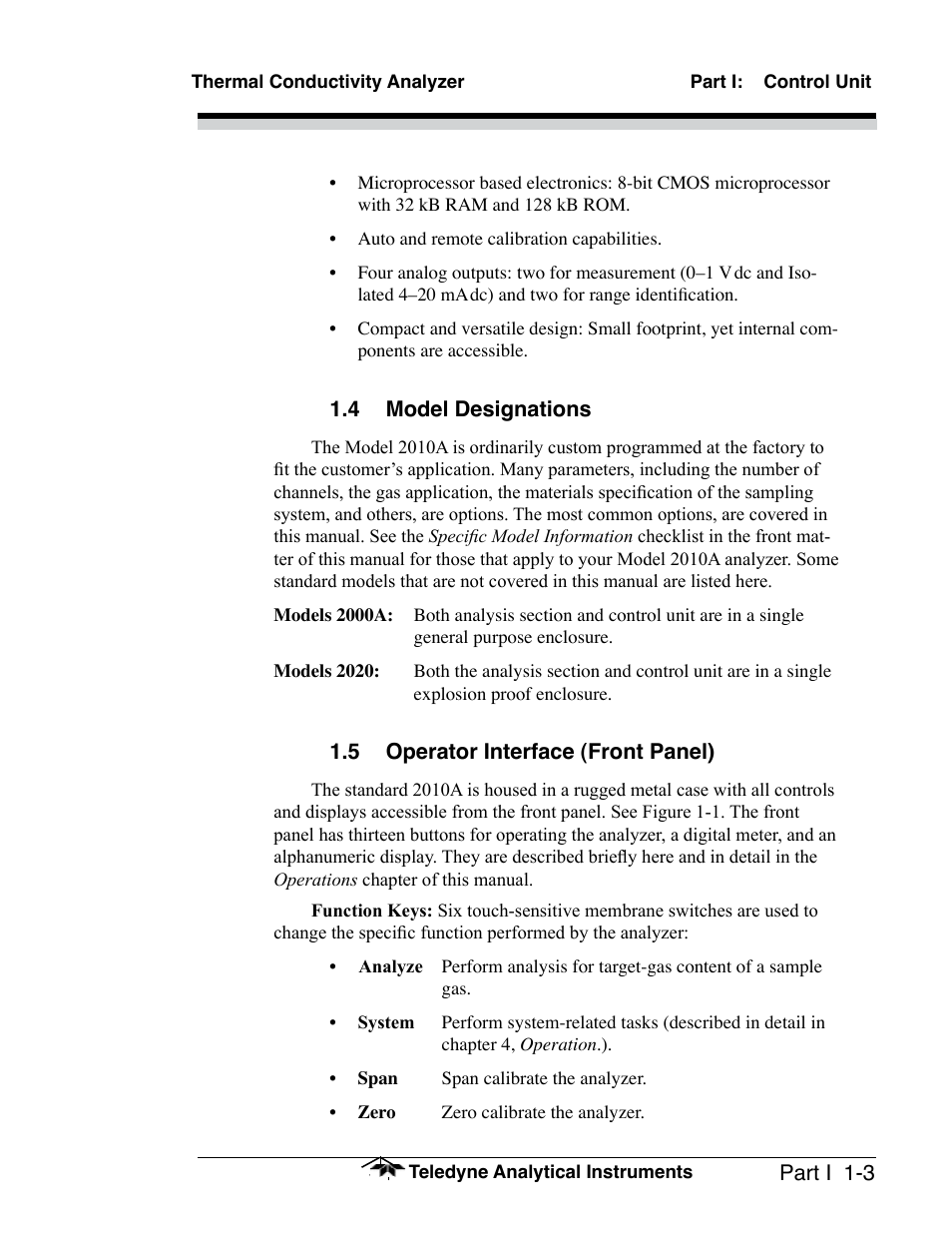 Teledyne 2010A - Split architecture thermal conductivity analyzer User Manual | Page 11 / 110