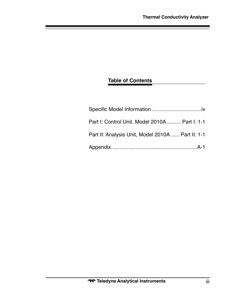 Teledyne 2010A - Split architecture thermal conductivity analyzer User Manual | Page 3 / 110