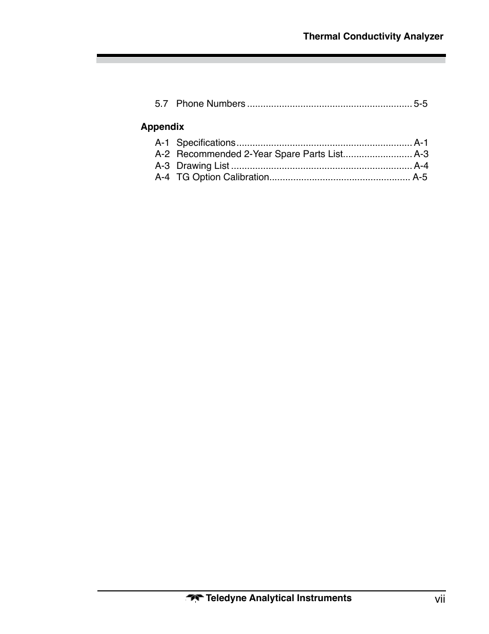 Teledyne 2010A - Split architecture thermal conductivity analyzer User Manual | Page 7 / 110