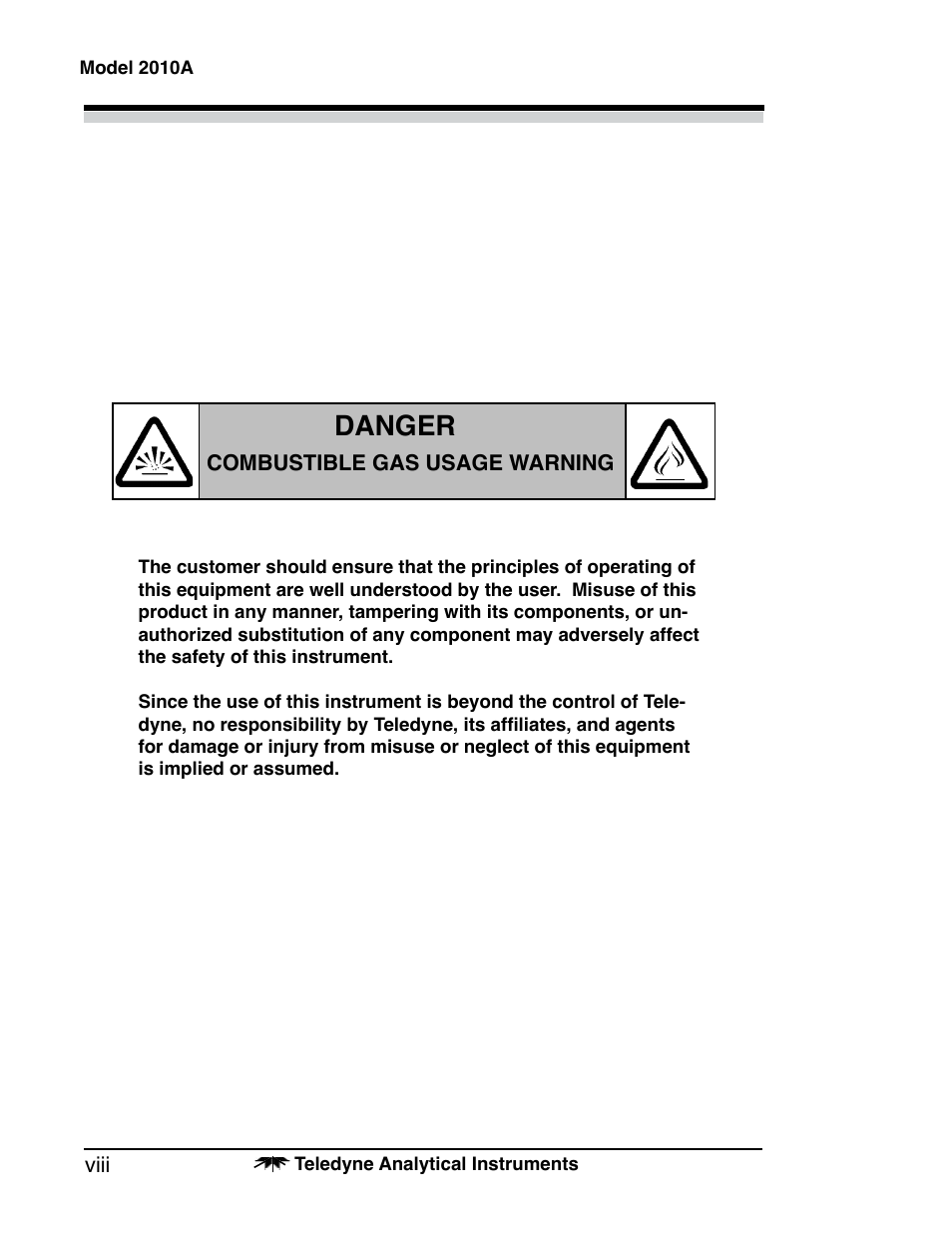 Danger | Teledyne 2010A - Split architecture thermal conductivity analyzer User Manual | Page 8 / 110