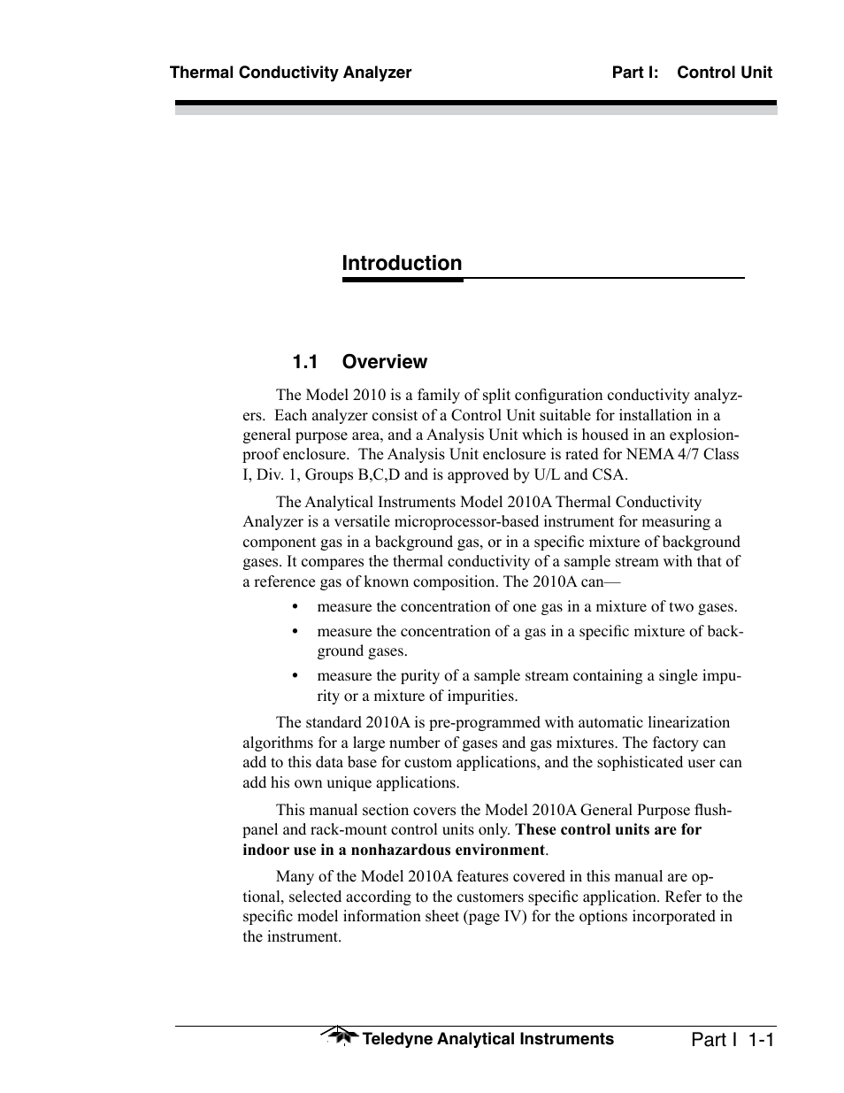 Introduction | Teledyne 2010A - Split architecture thermal conductivity analyzer User Manual | Page 9 / 110