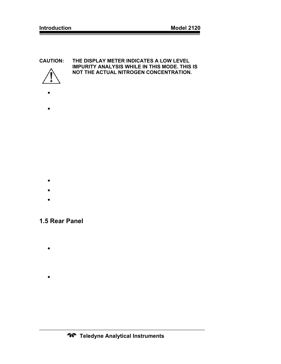 5 rear panel | Teledyne 2120 - Trace Nitrogen in Argon Analyzer User Manual | Page 14 / 66