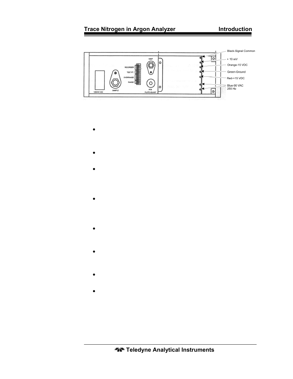 Figure 1-2: model 2120 rear panel | Teledyne 2120 - Trace Nitrogen in Argon Analyzer User Manual | Page 15 / 66