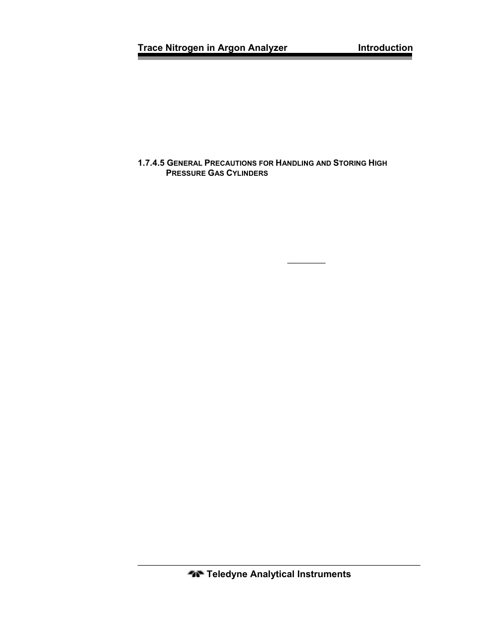 5 general precautions for handling and storing, High pressure gas cylinders 13 | Teledyne 2120 - Trace Nitrogen in Argon Analyzer User Manual | Page 23 / 66