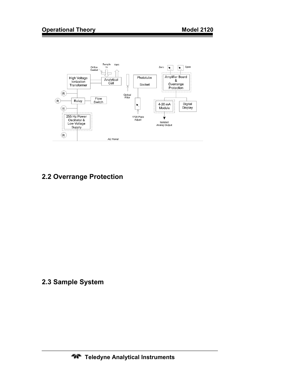 2 overrange protection, 3 sample system, 2 overrange protection 16 | 3 sample system 16 | Teledyne 2120 - Trace Nitrogen in Argon Analyzer User Manual | Page 26 / 66