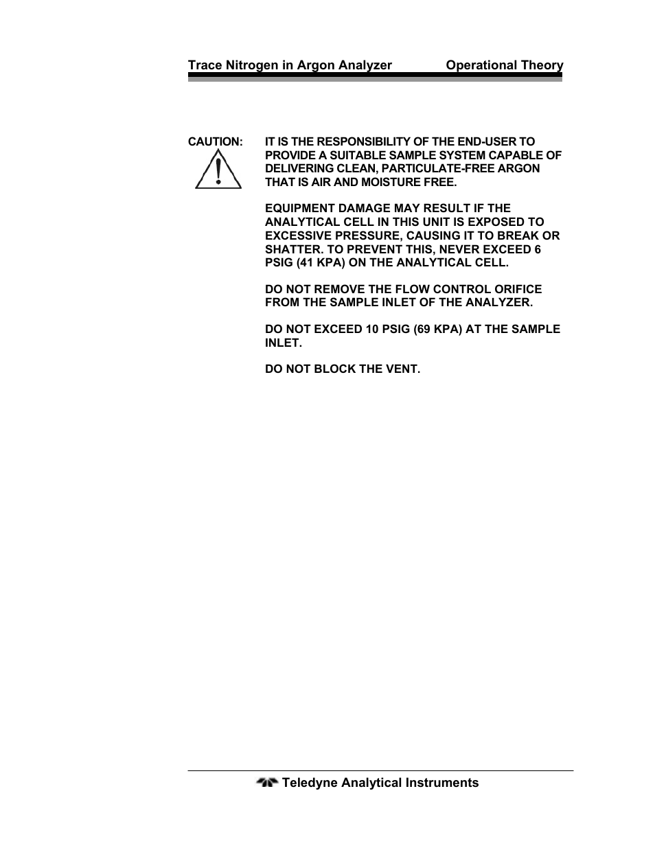 Teledyne 2120 - Trace Nitrogen in Argon Analyzer User Manual | Page 27 / 66