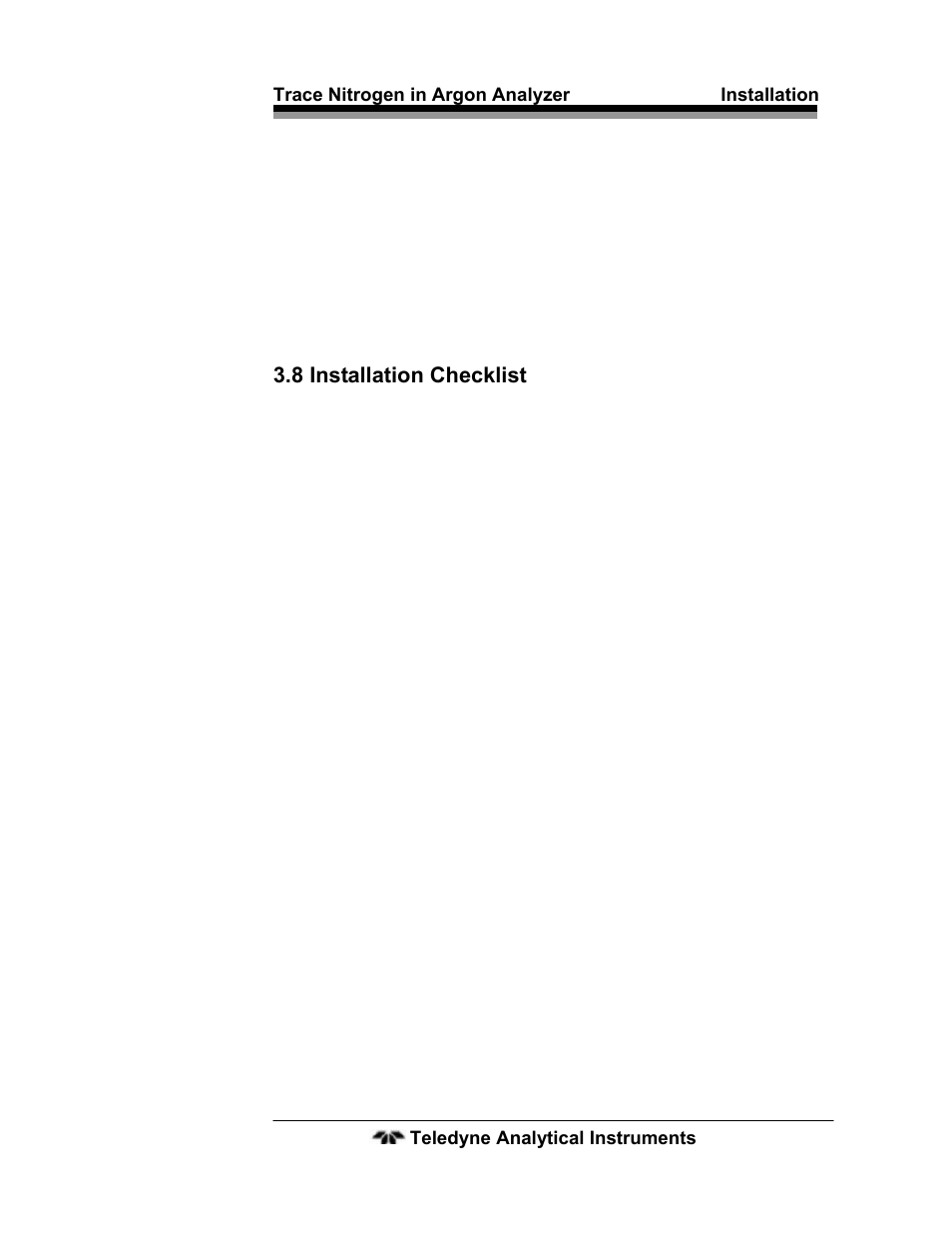 8 installation checklist, 8 installation checklist 27 | Teledyne 2120 - Trace Nitrogen in Argon Analyzer User Manual | Page 37 / 66