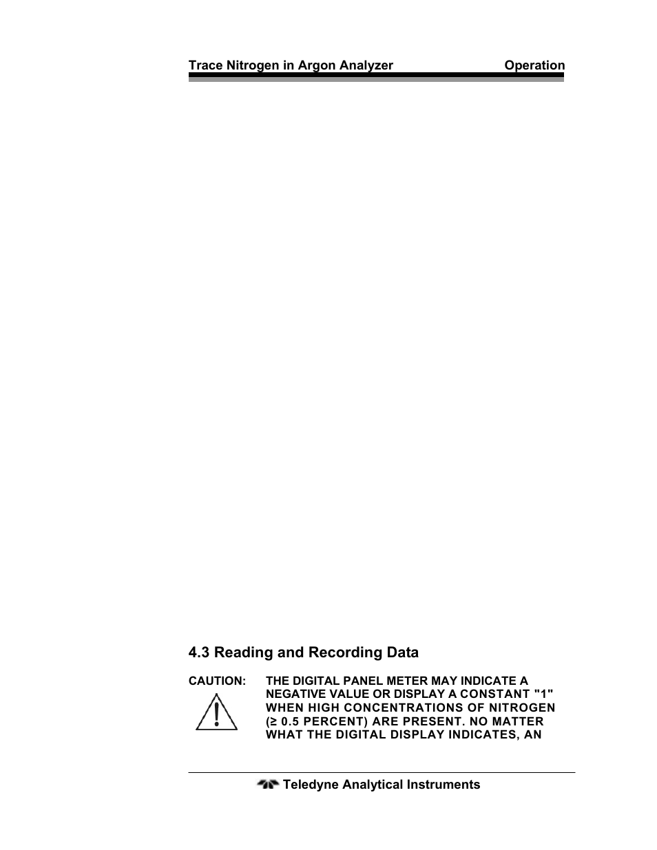 3 reading and recording data, 3 reading and recording data 33 | Teledyne 2120 - Trace Nitrogen in Argon Analyzer User Manual | Page 43 / 66