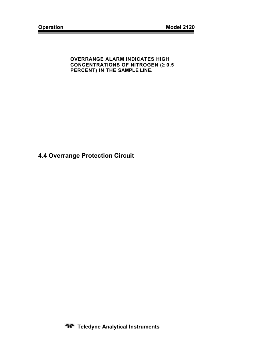 4 overrange protection circuit, 4 overrange protection circuit 34 | Teledyne 2120 - Trace Nitrogen in Argon Analyzer User Manual | Page 44 / 66