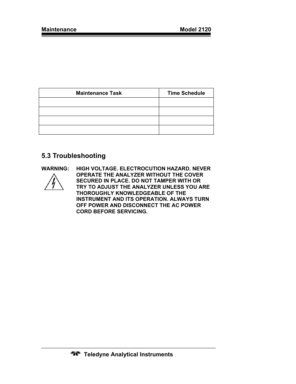 3 troubleshooting, 3 troubleshooting 38 | Teledyne 2120 - Trace Nitrogen in Argon Analyzer User Manual | Page 48 / 66