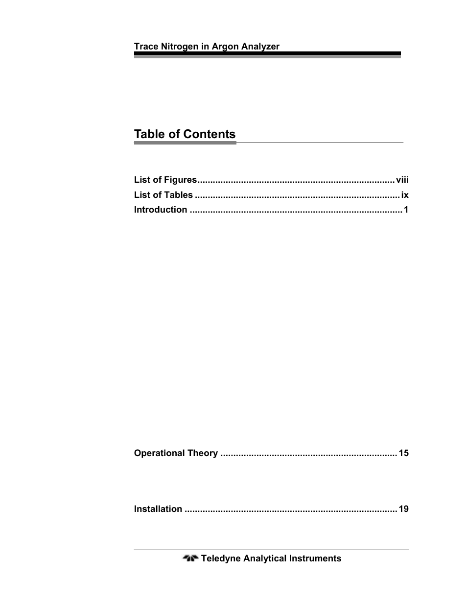 Teledyne 2120 - Trace Nitrogen in Argon Analyzer User Manual | Page 5 / 66