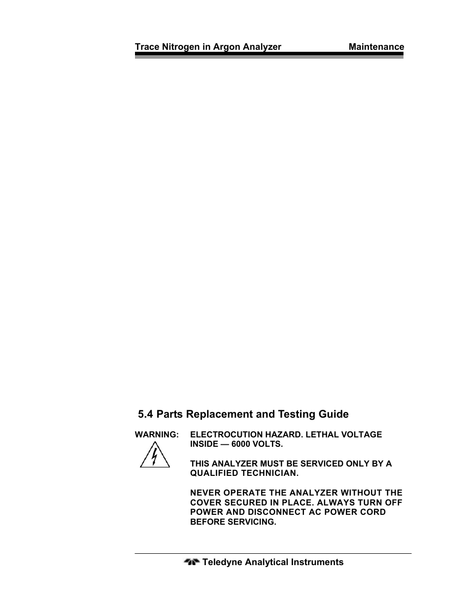 4 parts replacement and testing guide, 4 parts replacement and testing guide 41 | Teledyne 2120 - Trace Nitrogen in Argon Analyzer User Manual | Page 51 / 66