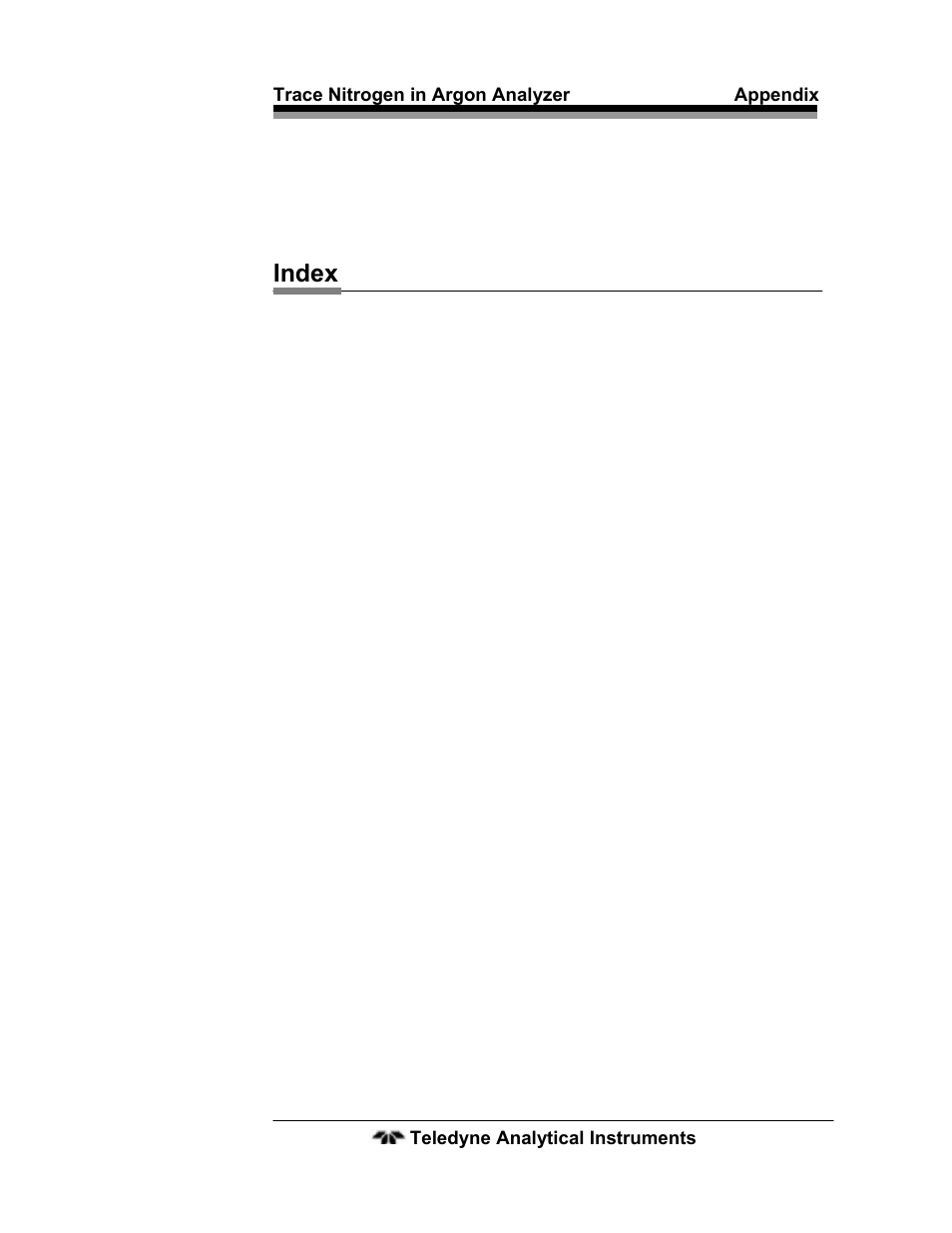 Index | Teledyne 2120 - Trace Nitrogen in Argon Analyzer User Manual | Page 65 / 66