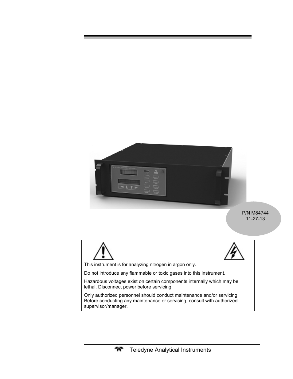 Teledyne 2120XL - Trace Nitrogen Analyzer User Manual | 85 pages