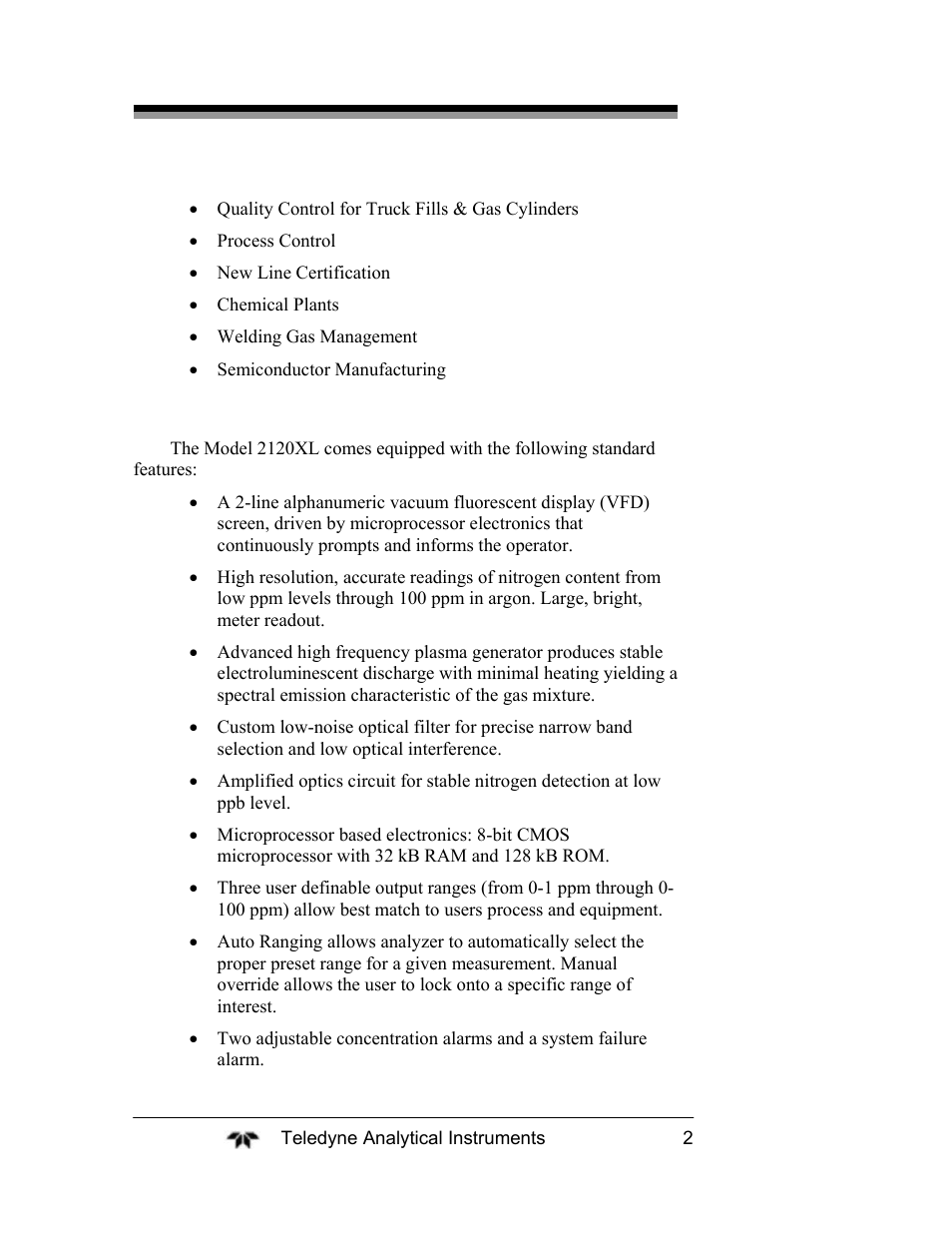 Teledyne 2120XL - Trace Nitrogen Analyzer User Manual | Page 14 / 85