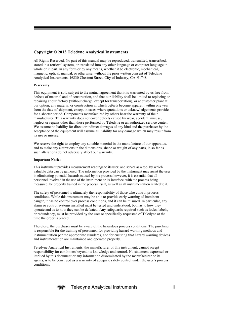 Teledyne 2120XL - Trace Nitrogen Analyzer User Manual | Page 2 / 85