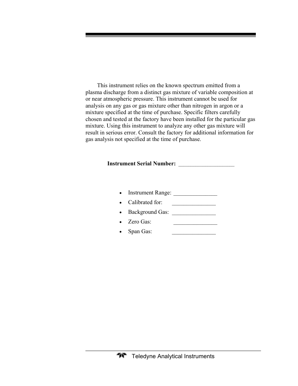 Specific model information | Teledyne 2120XL - Trace Nitrogen Analyzer User Manual | Page 3 / 85