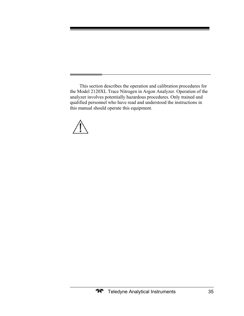Operation | Teledyne 2120XL - Trace Nitrogen Analyzer User Manual | Page 47 / 85