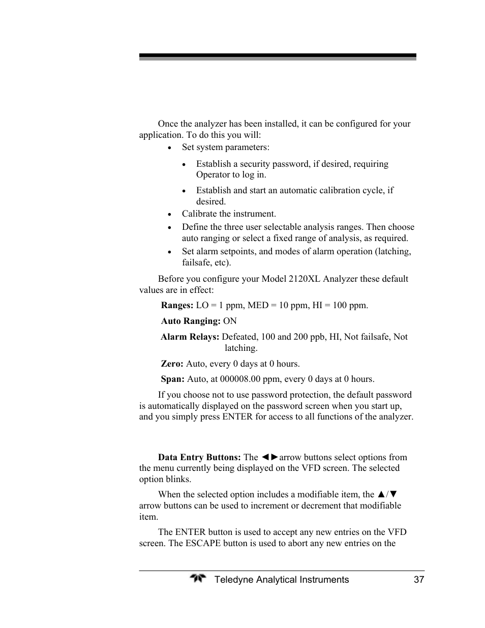3 setup and operation general information, 4 using the data entry and function buttons | Teledyne 2120XL - Trace Nitrogen Analyzer User Manual | Page 49 / 85