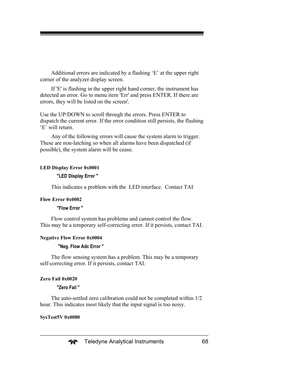 5 error screens | Teledyne 2120XL - Trace Nitrogen Analyzer User Manual | Page 80 / 85